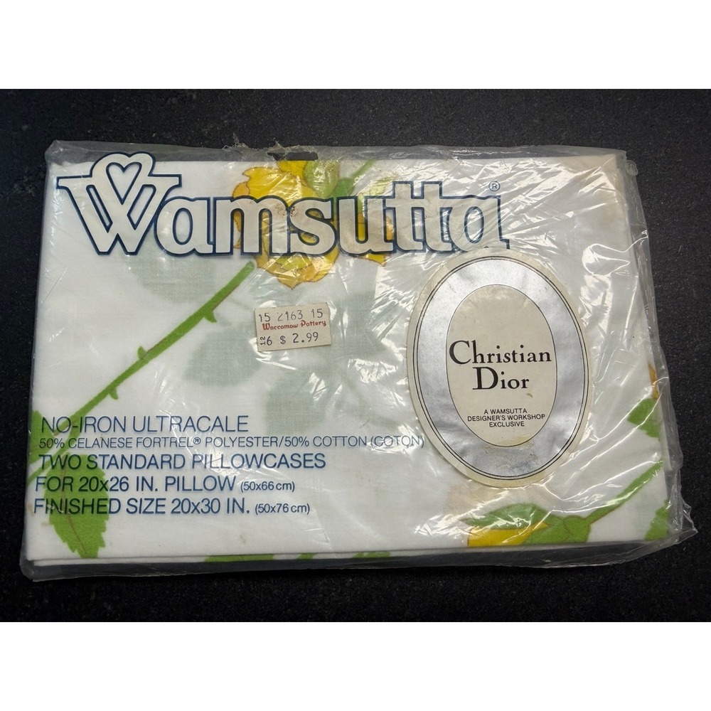 VTG Wamsutta Christian Dior Pillowcases The Dior Rose Yellow Floral 2pc Set NOS
